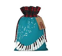 Green And White Piano Keys Print Christmas Drawstring Linen Gift Bags Reusable Fabric Bags With Tags For Christmas Gifts