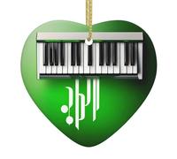 Green And White Piano Keys Print Doublesided Decor Heart-Shaped Ceramic Christmas Ornament Xmas Party Ornaments