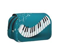 Green and White Piano Keys Print Pencil Case Large Capacity Pen Pouch Pencil Bag with 2 Compartments Pen Holder Organizer Stationery Bag