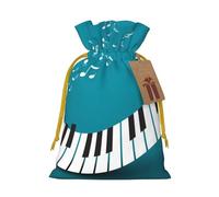 Green and white piano keys Printed Christmas Drawstring Bags with Yellow Christmas Ribbon - Reusable Burlap Drawstring Gift Pouches, S