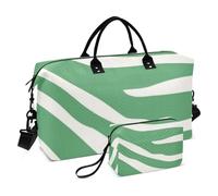 Green and White Print Oversized Travel Duffel Bag Carry On Weekend Bag Gym Duffel Bag with Adjustable Strap for Workout 2 Pcs Set