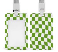 Green and White Wavy Checkered Pattern ID Badge Holder Retractable Clip Card Holder Card Protector Name Badge Name Tag for Work Office Doctor Nurse