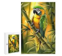 Green And Yellow Parrot on Bamboo Jigsaw Puzzle, 1000 PCS, Relaxing Activity for Adults, An Engaging Indoor Activity for Quiet Evenings, at Home