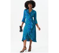 Green Animal Print Ruffle Wrap Dress Gini London Green 10