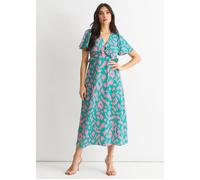 Green Animal Print V Neck Ruffle Midi Dress Gini London Green 14