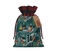 Green Animals Printing Color Matching Plaid Christmas Bag With Drawstring,4.7x6.9 In For Christmas Halloween