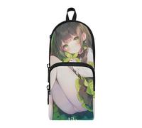 Green Anime Girl Cute Nylon 3 Compartments Pen Storage Bag study&multifunctional Pencil Case For Teen Stationery for Elementary