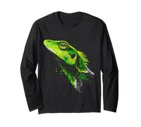 Green-Anole Face Drawing Animal Motif Illustration Long Sleeve T-Shirt