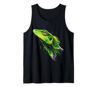 Green-Anole Face Drawing Animal Motif Illustration Tank Top