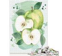 Green Apple Watercolor Illustration Paper Puzzles 1000 Piece Jigsaw Puzzles for Adults Educational Game Challenge Toy Christmas Eve Gifts 1000pcs (38x26cm)