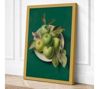 Green Apples in White Bowl Canvas Wall Art Print 36x24 Inch (91 x 61 cm)