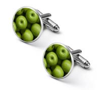 Green Apples Water Drop Shirt Cufflinks Round Cuff Links for Business Wedding Party Father's Day Gift 2.0cm