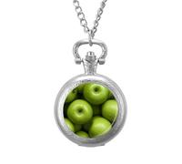 Green Apples Water Drop Vintage Pocket Watch Alloy Pendant Watches Necklace Gift for Men Women Silver-Style