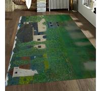 Green Area Rug Village Landscape Soft Touch Carpet Washable Non Slip Lounge Hallway Home Decor Fluffy Living Room Bedside Gustav Klimt Floor Rug 120x150cm for Bedroom Pastoral