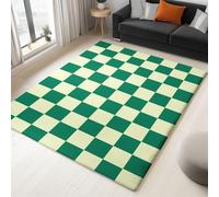 Green Area Rugs - 80 x 150 cm Vector Illustration Geometric Squares, Machine Washable Non-Shedding Carpet, Faux Wool Short Pile Rugs, Soft Non-Slip Carpet for Bedroom Living Room