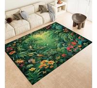 Green Area Rugs Green Forest Animals And Flowers Short Pile Soft Rugs 60 X 90 Cm Washable Indoor Non Slip Floor Mat For Living Room Bedroom Office Kitchen Decor,120 X 170 Cm