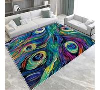 Green Area Rugs Painted Peacock Feathers Machine Washable Area Rug 80 X 150 Cm Soft Fluffy Non-Slip Short Pile Carpet For Living Room Bedroom Dining Room Kitchen Office & Nursery,140 X 200 Cm