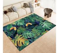 Green Area Rugs Tropical Jungle Toucan Machine Washable Area Rug Soft Short Pile Carpet With Anti-Slip Backing, Stain Resistant For Living Room Bedroom Kitchen & Office Home Decor,