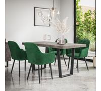 (Green) Aria Dining Table And Chairs - Concrete Effect Table w 4-6 Anika Velvet Chair