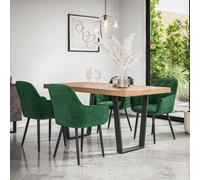 (Green) Aria Dining Table And Chairs - Oak Effect Table w 4-6 Anika Velvet Chair
