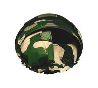 Green Army Camo Digital Print Shower Cap for Women Reusable Double Layer Stylish Soft Shower Cap with Elastic Lining