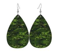 Green Army Digital Camouflage Leather Earrings For Women Dangle, Piercing Teardrop Earrings Lightweight Jewelry Gifts For Women Girls