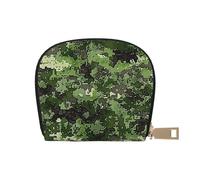 Green Army Digital Camouflage print Printed Leather Half Circle Card Wallet Zipper Card Case Holder, Compact Stylish for Men and Women