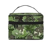 Green Army Digital Camouflage Print Printed Travel Makeup Bag Spacious Portable Cosmetic Organiser with Handle, Large Capacity Toiletry Bag, Gift for Women Girls