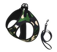 Green Army Digital Camouflage Print Small Dog Harness with Leash Set, No Escape Easy Walk Puppy Harnesses for Training Walking