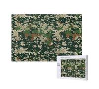 Green Army Digital Camouflage Printed 1000 Pieces Jigsaw Puzzle with Storage Box, Wooden Puzzle for Adults and Kids, Family Fun Decorative Game, 75x50 CM