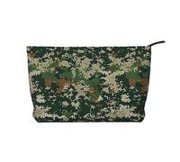 Green Army Digital Camouflage Printed Corduroy Makeup Bag for Women Cute Make up Bag Travel Cosmetic Bag with Wristlet