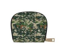 Green Army Digital Camouflage Printed Leather Half Circle Card Wallet Zipper Card Case Holder, Compact Stylish for Men and Women