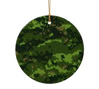 Green Army Digital Camouflage Printed Round Xmas Ornaments 9cm, Christmas Ceramic Pendant Hanging for Xmas Tree Home Indoor Outdoor Decor 1 Pcs