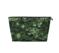 Green Army Digital Camouflage Printed Toiletry Bag for Women Girl Portable Travel Cosmetic Bag Leather Makeup Pouch Organizer with Silver Zipper