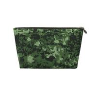 Green Army Digital Camouflage Printed Toiletry Bag for Women Girl Portable Travel Cosmetic Bag Leather Makeup Pouch Organizer with Gold Zipper