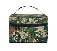 Green Army Digital Camouflage Printed Travel Makeup Bag Spacious Portable Cosmetic Organiser with Handle, Large Capacity Toiletry Bag, Gift for Women Girls