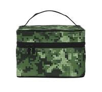 Green Army Digital Camouflage Printing Makeup Bag for Women Portable Travel Cosmetic Case Make Up Organizer Bag Beauty Box with Inner Pouch and Handle