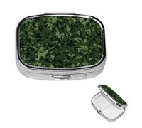 Green Army Digital Camouflage Square Metal Pill Box 2 Compartment Cute Travel Pill Organizer Case Portable Medicine Vitamin Organizer Pill Case for Women Men Travel Unique Gift