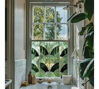 Green Art Deco Stained Glass Window Film - Self-Adhesive Privacy Window Film for Bathroom, Kitchen, Front Door - Water-Resistant Decorative Vinyl - Light Filtering Fan Pattern (70cm x 70cm)