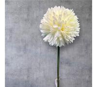 Green Artificial Silk Ball Mum Flower - Single Stem Faux Chrysanthemum for Home (Ivory)