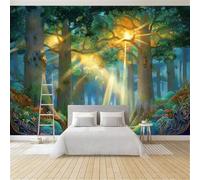 Green Artistic Forest Morning Light Ancient Tree Photo Wallpaper - 250 x 175 cm Non-Woven Premium Print Wall Mural, Large Feature Wall Decoration for Living Room Bedroom Office Dining Room Kid's Room