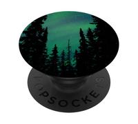 Green Aurora Borealis Northern Galaxy Lights Forest Trees PopSockets Adhesive PopGrip
