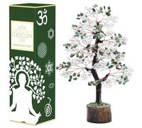 Green Aventurine & Clear Quartz Chakra Tree of Life - Crystal Tree for Positive Energy, Handmade Gemstone Tree - Feng Shui Decor, Copper Wire Money Tree Bonsai - Healing Crystals, Spiritual Gift
