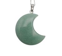 Green Aventurine Crescent Moon Pendant Necklace - Natural Crystal Healing Stone, 2.5cm Pendant with Sterling Silver Chain