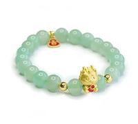 Green Aventurine Crystal Bracelet Golden Dragon Wu Lou Charm Jade Bracelet Zodiac Animal Talisman for 2024 Year of Dragon Beaded Jade Bangle Chakra Gemstones Prosperity Peace Money Longevity/2168
