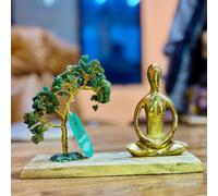 Green Aventurine Gemstone Yoga Garden With Tree & Padmasana Figurine