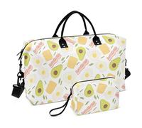Green Avocado Fried Egg Bacon Toast Travel Hand Bag Large Carry On Airport Bag Gym Bag with Adjustable Strap for Gym Large Capacity