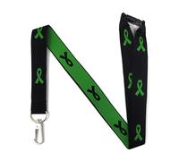 Green Awareness Ribbon Lanyard for Supporting Cerebral Palsy, Melanoma, Leukemia, Kidney Disease, Mental Health Awareness and More! Keychain and ID Holder for Keys or Badge | Durable Woven Polyester