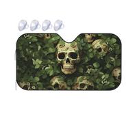 Green Background Skull and Leaves Car Windshield Sun Shade Foldable Car Sun Shade Front Windshield Sunshade Windshield Cover Reflective Sun Visor Keep Your Vehicle Cool for Most Sedans SUV Truck