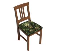 Green background skull and leaves Square Stool Covers Two Pieces Stretch Bar Stool Seat Covers Removable Chair Cover Protector Soft Milk Silk Stool Slipcover Washable Square Stool Cushion Cover